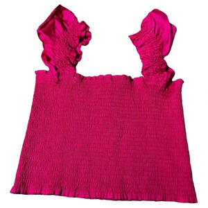 O.P.T One Pretty Time Smocked Crop Top Ruffle Sleeveless Size Large Hot Pink